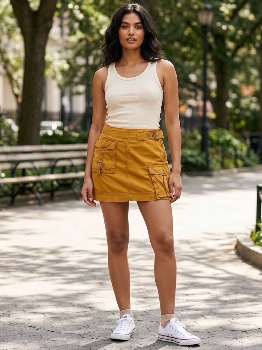 Free People Erika Mini Utility Cargo Skirt Yellow Women's Size 4 Indie